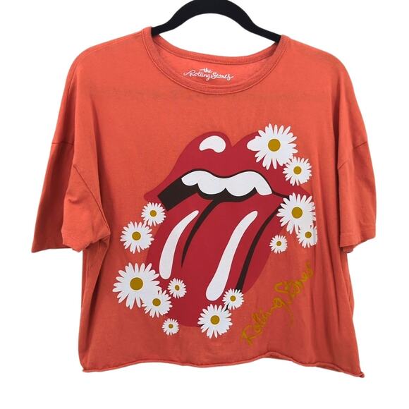 The Rolling Stones Shirt Womens Large Cropped Graphic Rock Festival Retro Orange - Picture 1 of 9